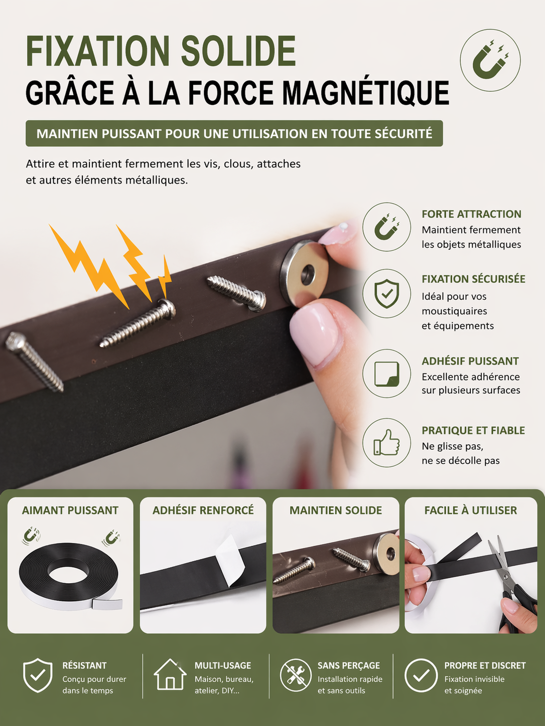 Ruban magnétique adhésif multi-usage
