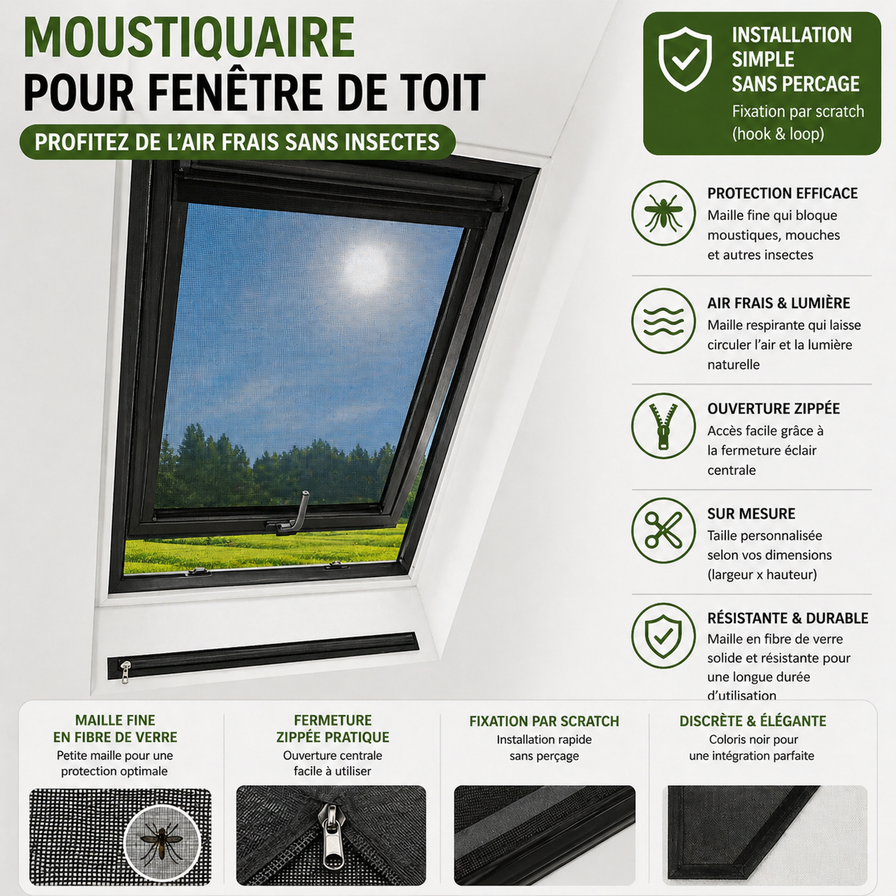Moustiquaire Fenêtre de Toit (Noire)